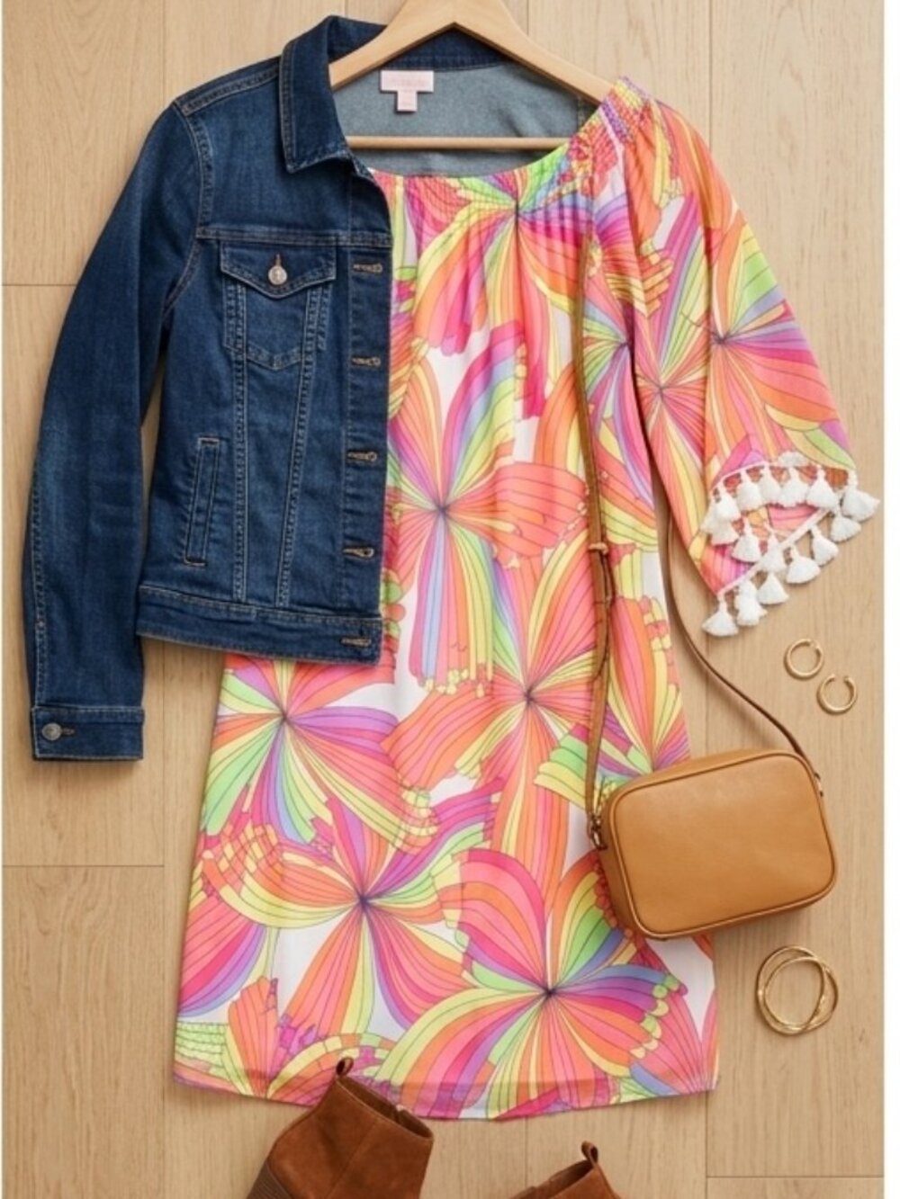 Trina Turk Amaris Dress | Colorful Floral Print with Tassel Sleeves | NWT